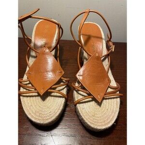 ✨ Tory Burch ✨ Diamond Patch Espadrille Leather Strappy Wedge ~ Size 8